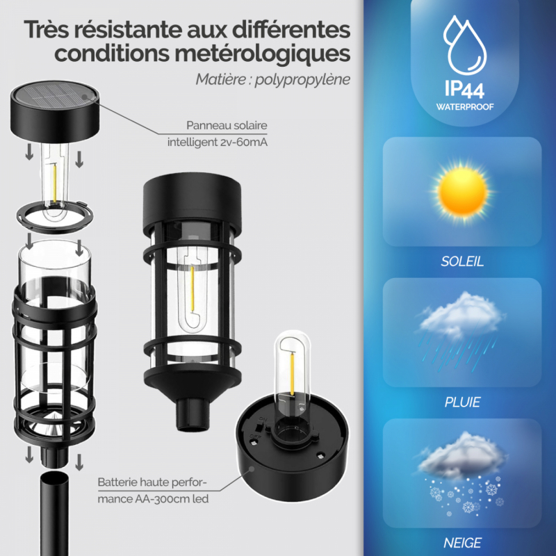 Lot de 2 lampes solaires extérieures - Noir
