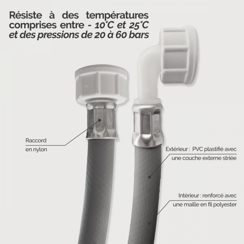 Tuyau d'arrivée d'eau pour machine à laver - 2.5 m