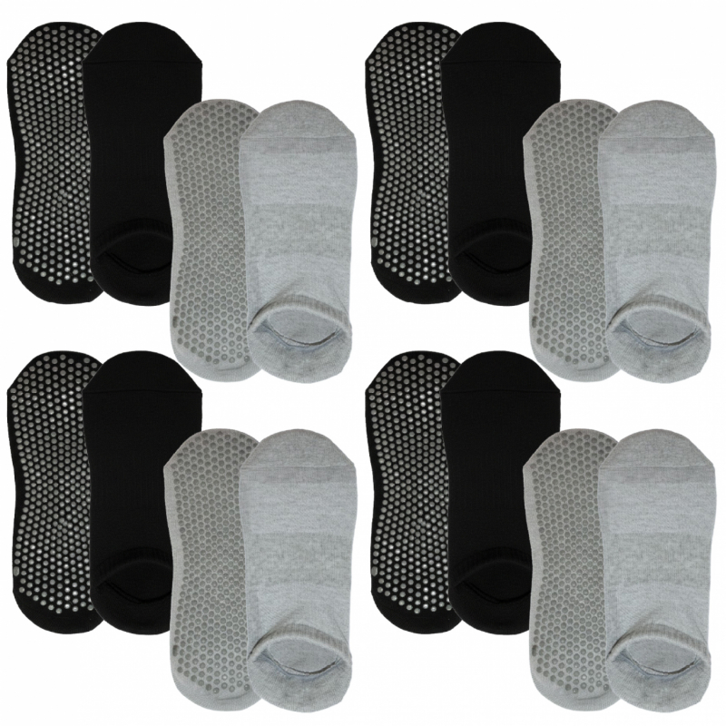 Lot de 8 paires de chaussettes antidérapantes - M - Gris et noir