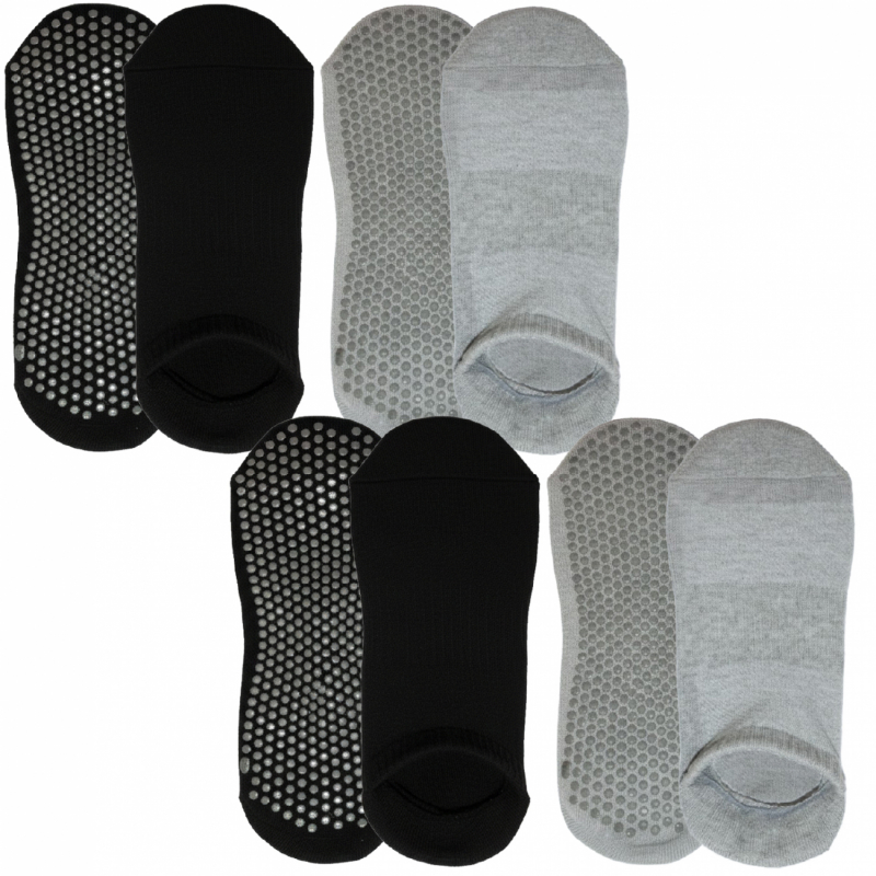 Lot de 4 paires de chaussettes antidérapantes - XL - Gris et noir
