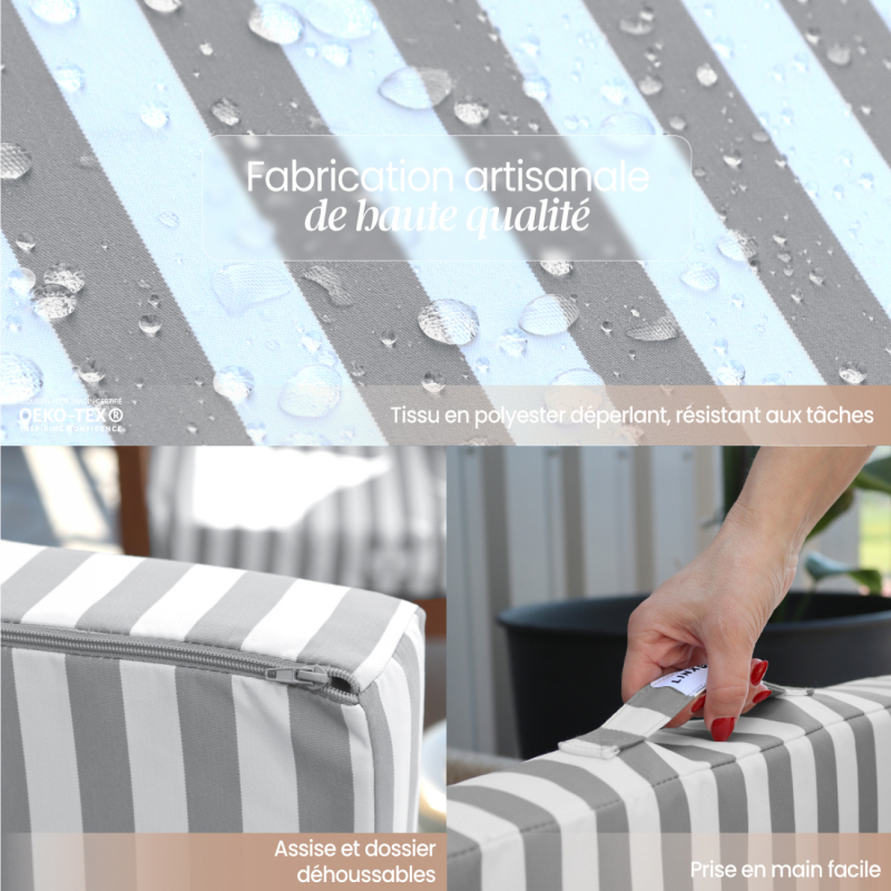 Coussins pour salon de jardin déhoussables - 50 x 50 cm - Rayé gris