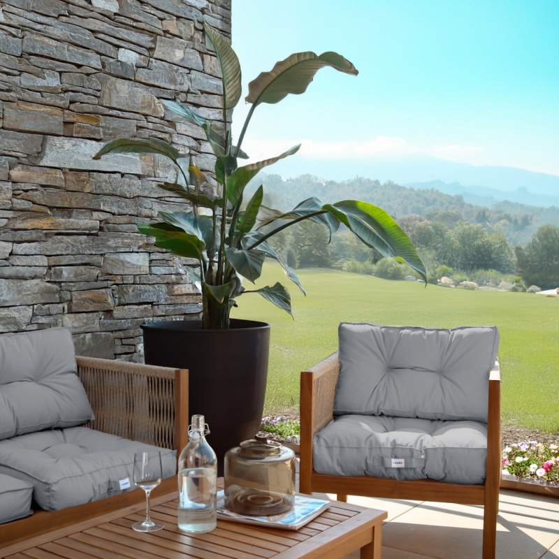 Coussins pour salon de jardin capitonnés - 60 x 60 cm - Gris clair