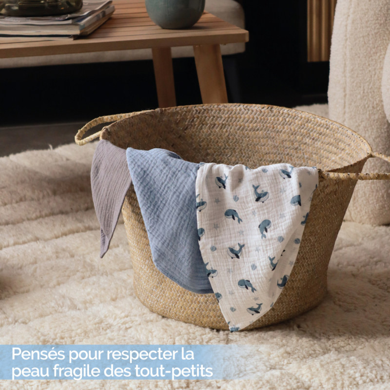 Lot de 3 langes - 30 x 30 cm - Baleine