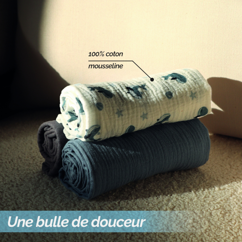 Lot de 3 langes - 30 x 30 cm - Baleine