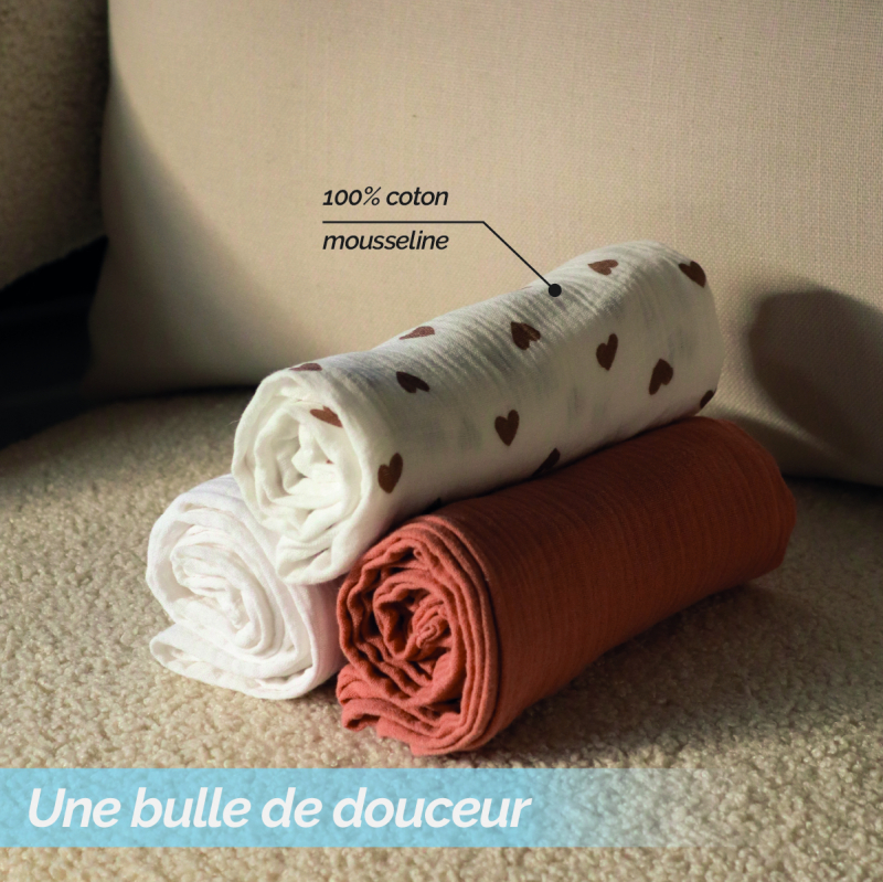 Lot de 3 langes - 65 x 65 cm - Coeur