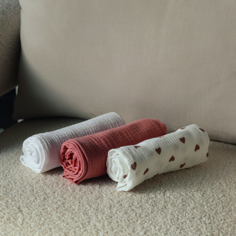 Lot de 3 langes - 65 x 65 cm - Coeur