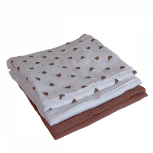 Lot de 3 langes - 65 x 65 cm - Coeur