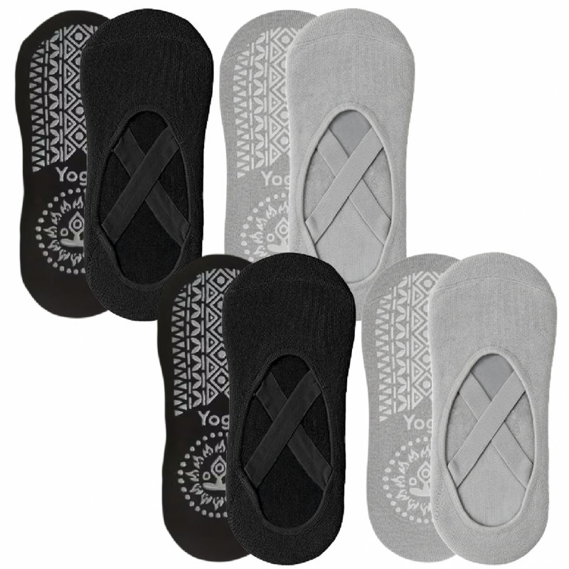 Lot de 4 paires de chaussettes de yoga élastiques - Gris et Noir