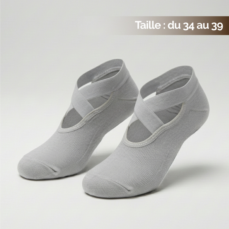 Lot de 4 paires de chaussettes de yoga élastiques - Gris et Noir