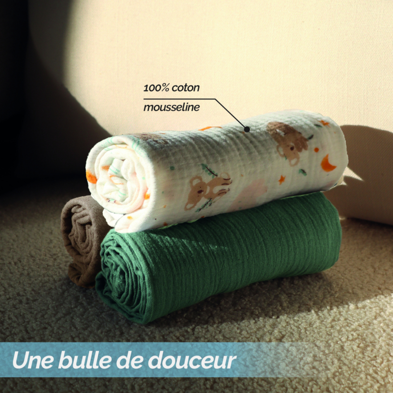 Lot de 3 langes - 65 x 65 cm - Koala