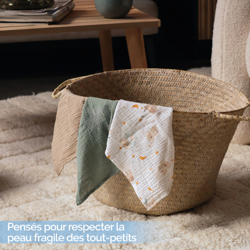 Lot de 3 langes - 65 x 65 cm - Koala