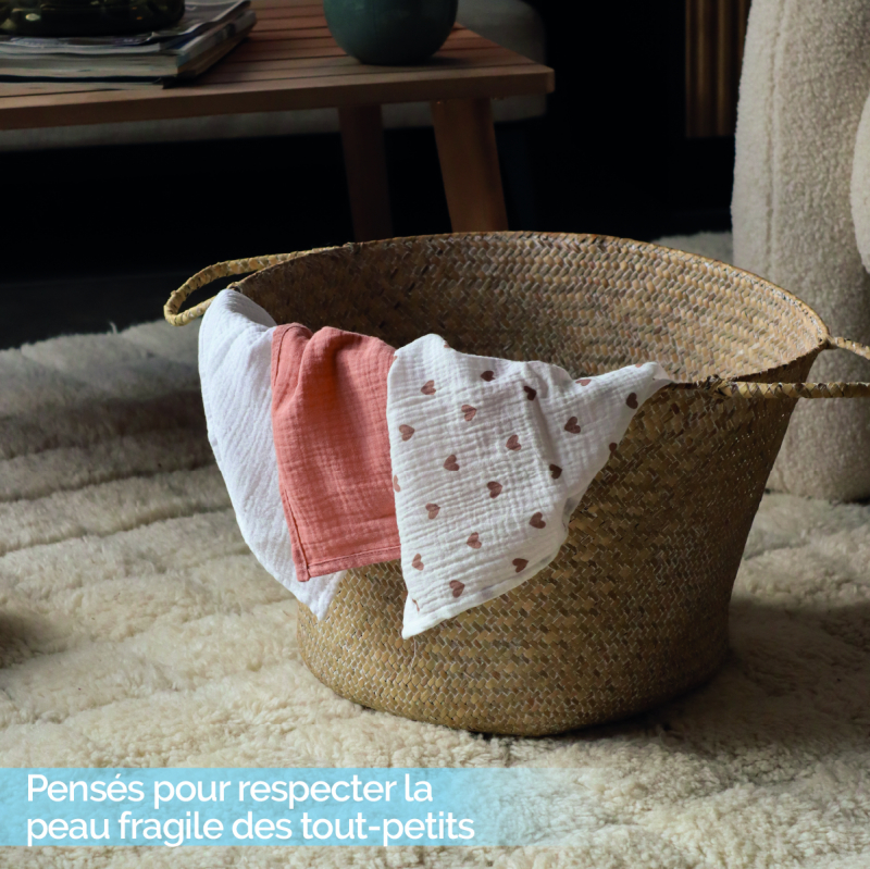 Lot de 3 langes - 30 x 30 cm - Coeur