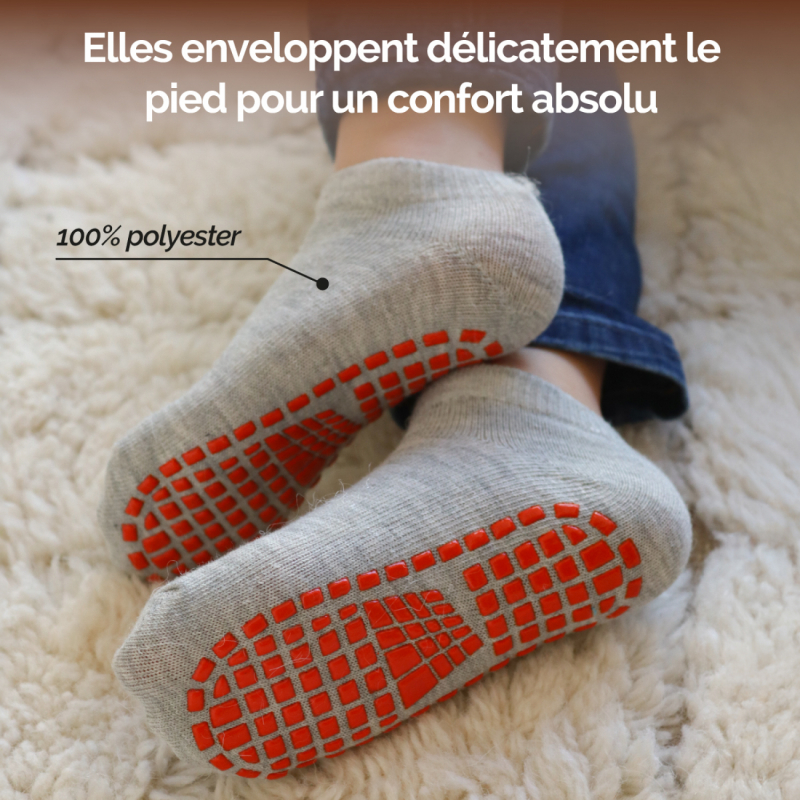 Lot de 4 paires de chaussettes antidérapantes - Enfant - M - Gris et noir