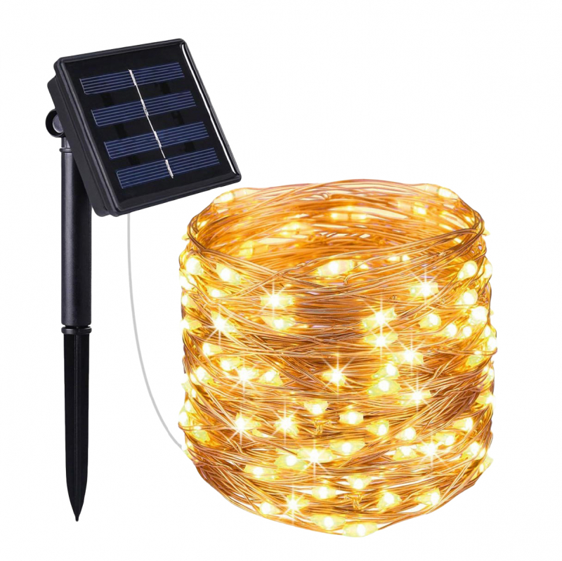 Guirlande lumineuse solaire LED - 12 m - Blanc chaud