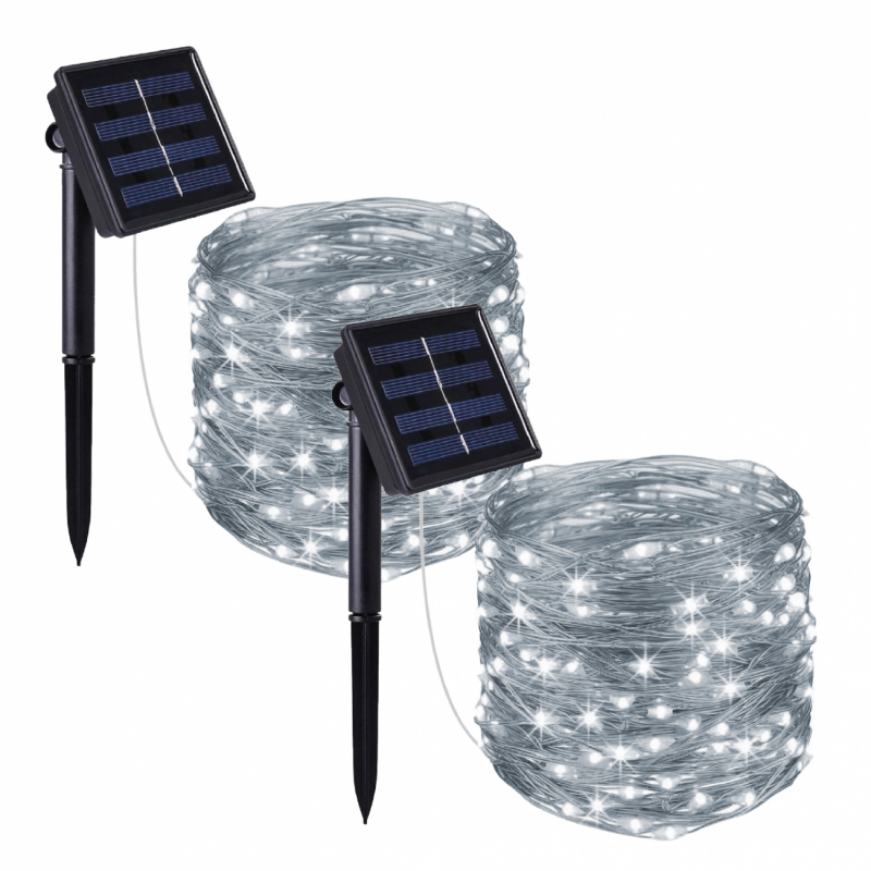 Lot de 2 guirlandes lumineuses solaires LED - 22 m - Blanc froid