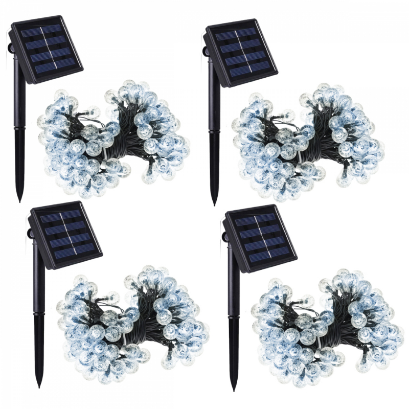 Lot de 4 guirlandes lumineuses solaires LED - Ø 2.2 cm - 17 m - Blanc froid