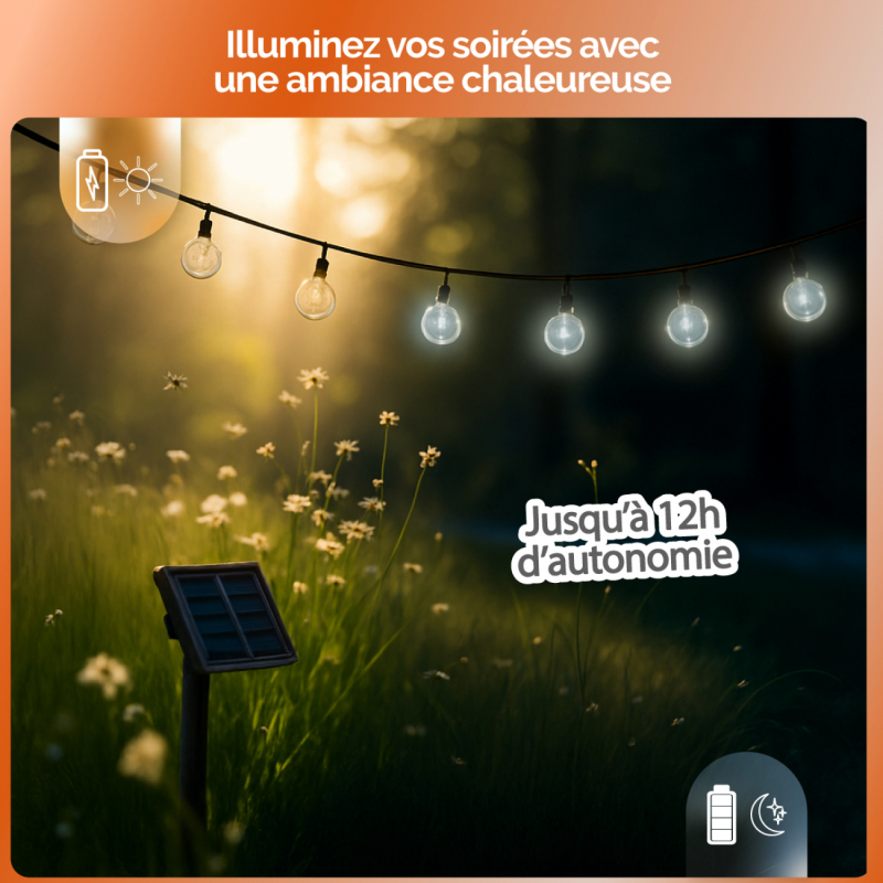 Lot de 4 guirlandes lumineuses solaires LED - Ø 2.2 cm - 7 m - Blanc froid