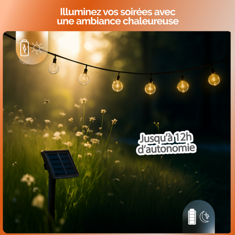 Lot de 4 guirlandes lumineuses solaires LED - Ø 2.2 cm - 17 m - Blanc chaud
