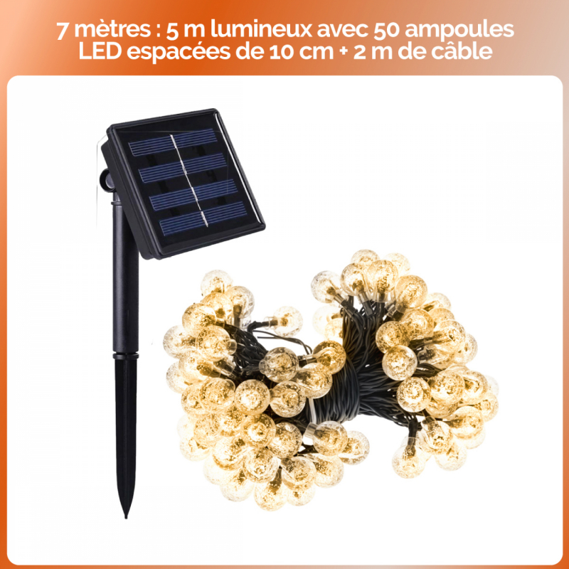 Lot de 2 guirlandes lumineuses solaires LED - Ø 2.2 cm - 7 m - Blanc chaud