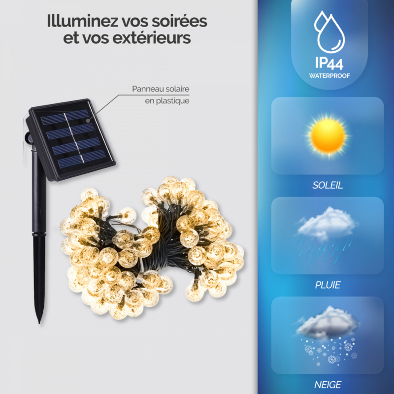 Lot de 2 guirlandes lumineuses solaires LED - Ø 2.2 cm - 17 m - Blanc chaud