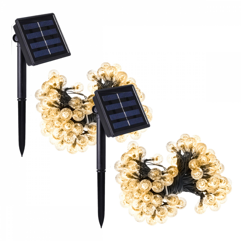 Lot de 2 guirlandes lumineuses solaires LED - Ø 2.2 cm - 17 m - Blanc chaud