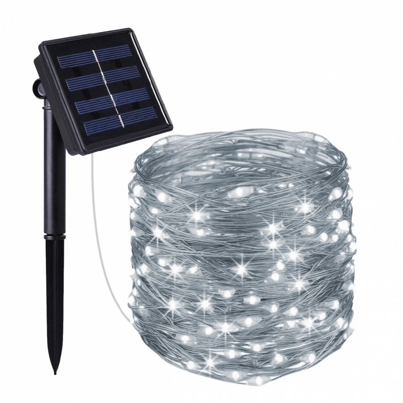 Guirlande lumineuse solaire LED - 12 m - Blanc froid