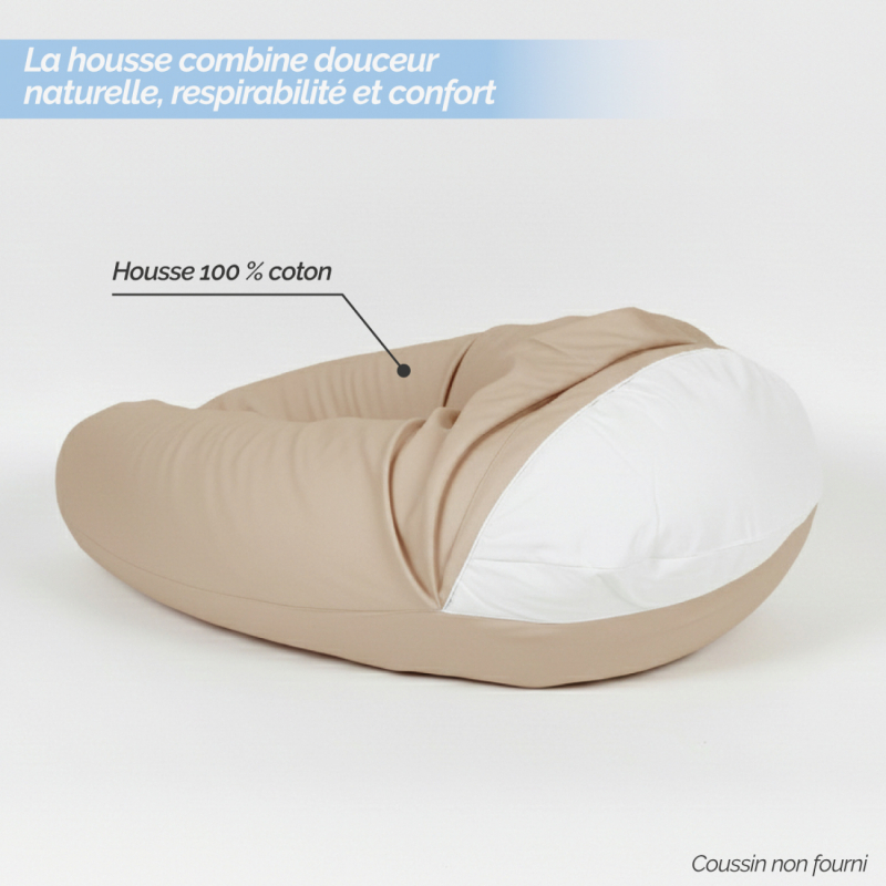 Housse pour coussin d'allaitement - 170 cm - Beige uni