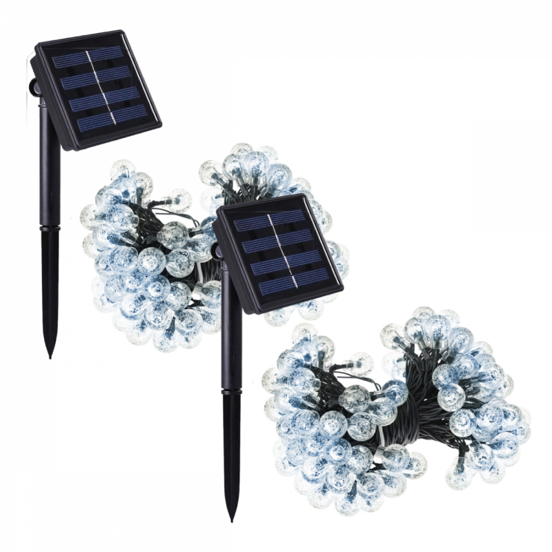 Lot de 2 guirlandes lumineuses solaires LED - Ø 2.2 cm - 17 m - Blanc froid