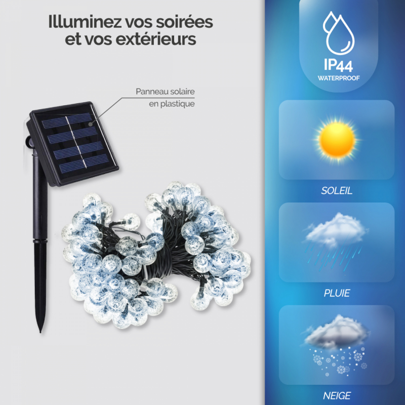 Lot de 2 guirlandes lumineuses solaires LED - Ø 2.2 cm - 17 m - Blanc froid