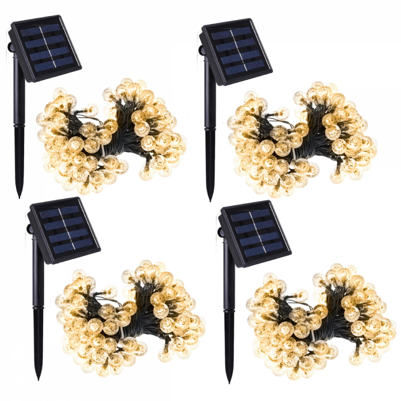 Lot de 4 guirlandes lumineuses solaires LED - Ø 2.2 cm - 7 m - Blanc chaud