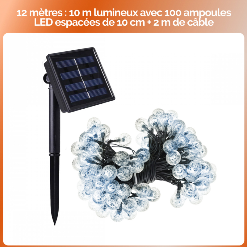 Lot de 4 guirlandes lumineuses solaires LED - Ø 2.2 cm - 12 m - Blanc froid