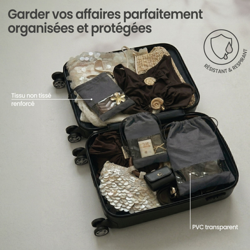 Lot de 5 sacs de rangement pour chaussures - 27 x 36 cm - Gris