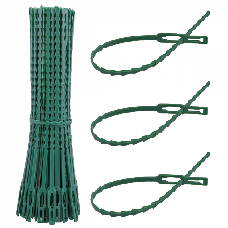 Lot de 200 attaches crantées pour plantes - 17 cm - Vert