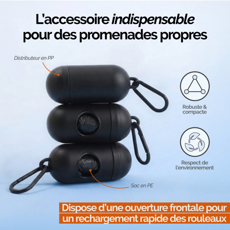 Lot de 300 sacs de déjection canine et distributeur - Noir