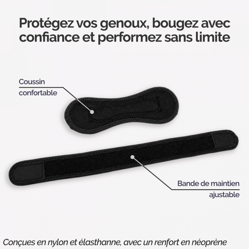 Lot de 2 sangles de soutien pour genoux - Noir