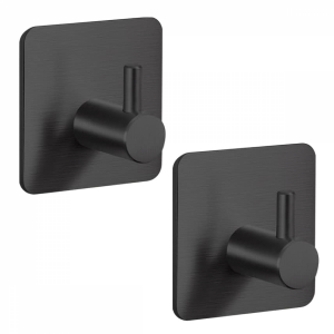 Lot de 2 crochets de fixation muraux adhésifs - Noir