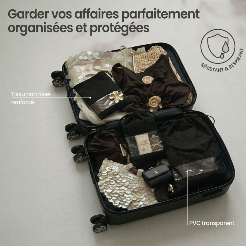Lot de 5 sacs de rangement pour chaussures - 27 x 36 cm - Noir
