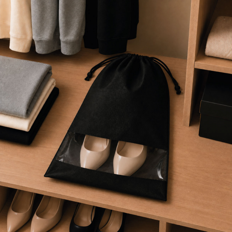 Lot de 5 sacs de rangement pour chaussures - 27 x 36 cm - Noir