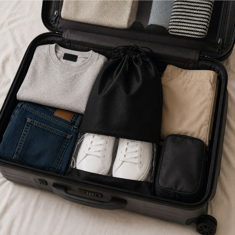 Lot de 5 sacs de rangement pour chaussures - 32 x 44 cm - Noir