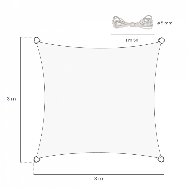 Voile d'ombrage carré - 3 x 3 m - Gris foncé