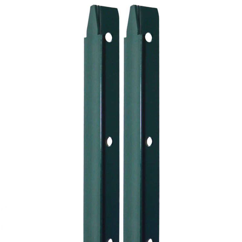 Lot de 2 piquets de fixation en T pour grillage - 2,25 m - Vert