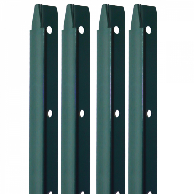 Lot de 4 piquets de fixation en T pour grillage - 2 m - Vert