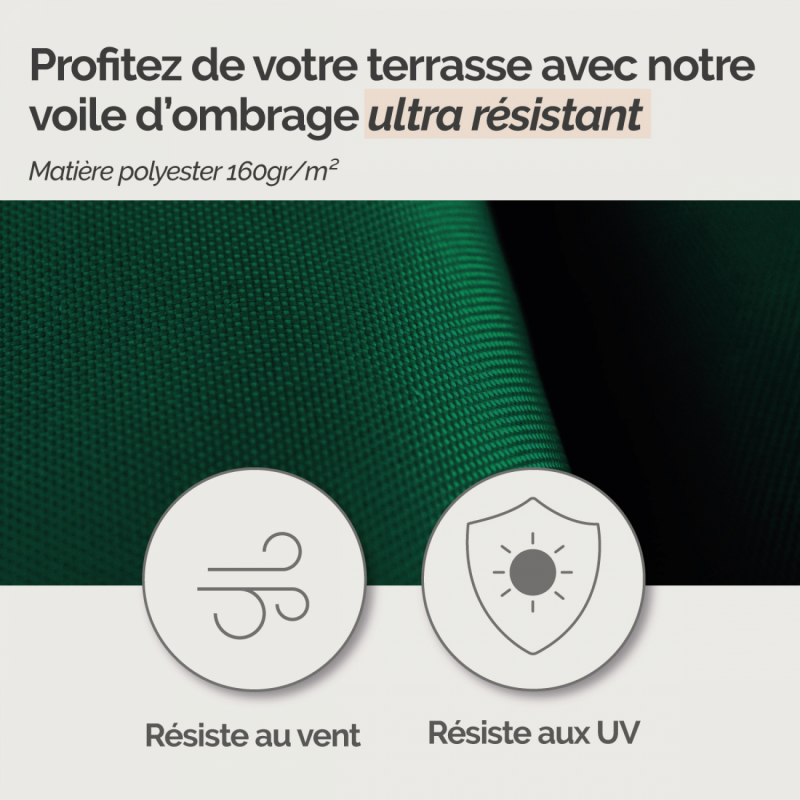 Voile d'ombrage carré - 3 x 3 m - Vert foncé