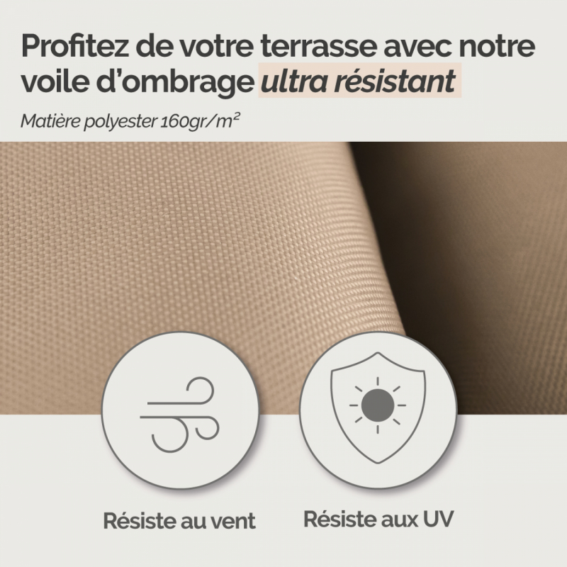 Voile d'ombrage carré - 3 x 3 m - Taupe
