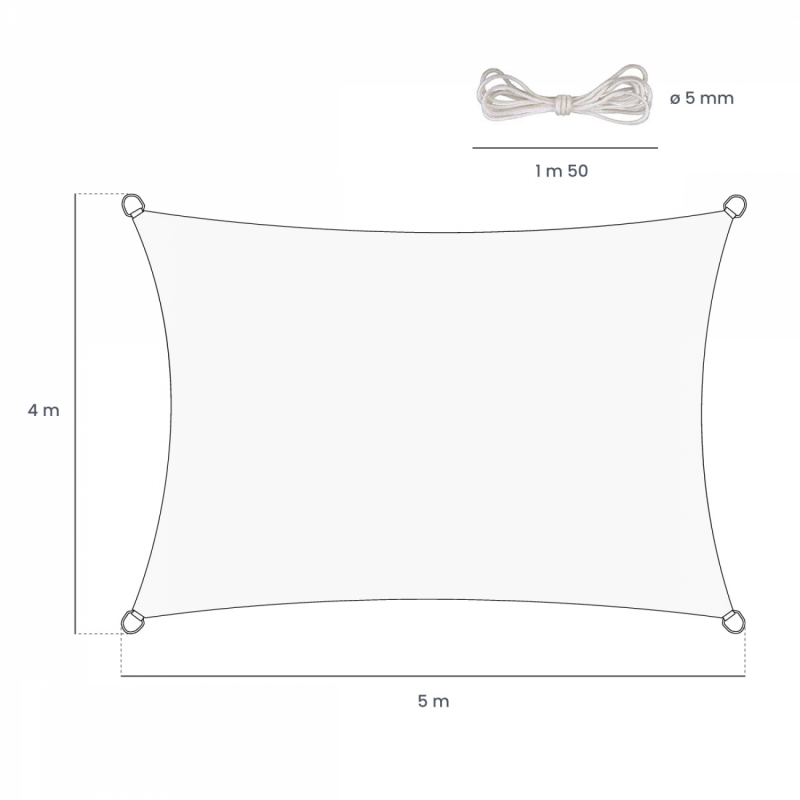 Voile d'ombrage rectangulaire - 4 x 5 m - Beige