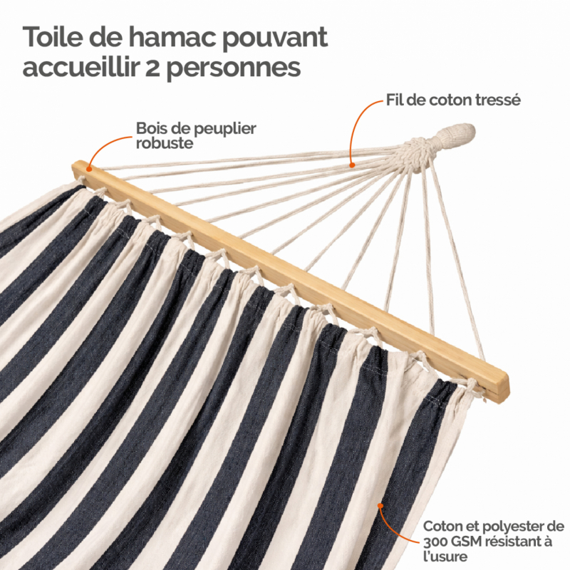 Toile de hamac - 150 x 270 cm - Blanc cassé, noir