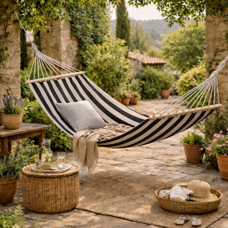 Toile de hamac - 150 x 270 cm - Blanc cassé, noir