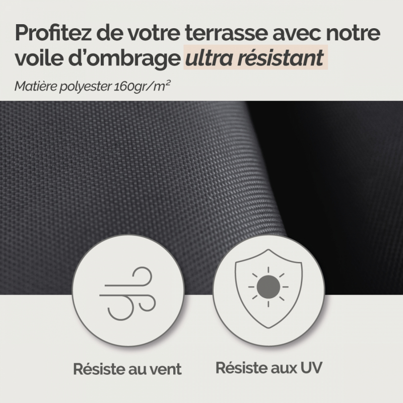 Voile d'ombrage rectangulaire - 2 x 3 m - Gris foncé