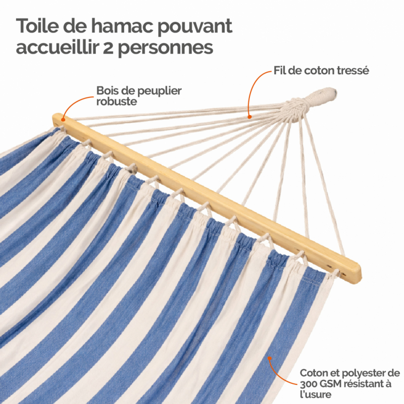 Toile de hamac - 150 x 270 cm - Blanc cassé, bleu