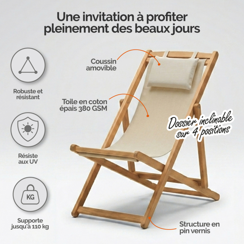 Chaise longue pliante - Beige